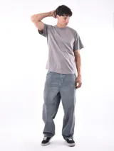 Remera de corte regular, color beige, con cuello redondo y mangas cortas.