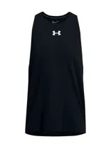 Musculosa deportiva Under Armour de corte holgado con sisas caídas, confeccionada en tejido de mezcla de algodón, poliéster y elastano. Presenta el logo de la marca estampado en el centro del pecho.