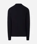 Suéter masculino de punto texturizado en color beige, con cuello polo, cierre frontal de tres botones, manga larga y terminaciones acanaladas en puños y ruedo.