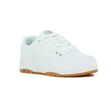 Championes urbanos Pony modelo M100 Low II, color blanco con suela de goma color caramelo. Diseño de corte bajo con perforaciones laterales y logo de la marca en el lateral y la suela.