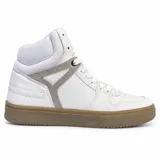 Zapatillas de caña alta Airwalk modelo Brick, color blanco con suela de goma marrón y detalles en gris. Presentan diseño estructurado con cordones y logo circular en el lateral.