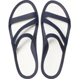 Sandalias Crocs Swiftwater color azul marino con suela blanca y diseño de tiras flexibles.