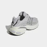Championes Adidas Adistar Cushion XLG 2.0 de estilo deportivo, confeccionados en malla transpirable de color gris con detalles metálicos y reflectantes, entresuela chunky con tecnología de amortiguación y suela de goma.