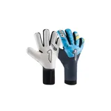 Par de guantes de arquero NKAM Semi Inf, con palma blanca y dorso azul con diseño gráfico. Sin tirantes, textil en la parte superior que se une con muñequera elástica en la zona interior.