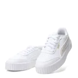 Championes Puma modelo Carina Mia Topcat, de diseño urbano con plataforma. Presentan una base blanca con detalles en animal print en el logo lateral y logo de la marca en dorado.