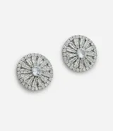 Par de caravanas tipo botón con diseño circular, adornadas con zirconias brillantes dispuestas en un patrón radial alrededor de una piedra central.