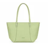 Cartera tipo tote de cuero sintético en color verde menta, con asas largas para el hombro y detalles de costuras y tachas metálicas.