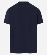 Remera basica masculina Marfinno de corte comfort, confeccionada en algodon peruano de color azul marino, con cuello redondo y mangas cortas de diseño liso.