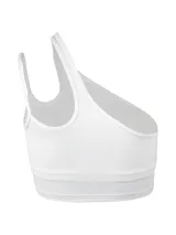 Top deportivo blanco asimétrico de un hombro, con abertura y tirante fino. Incluye sujetador integrado con almohadillas removibles.