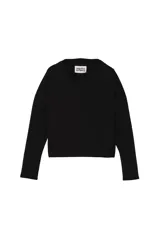 Camiseta cropped fit de manga larga color negro, con cuello redondo y diseño de corte corto. Colección Benito Antonio x Zara.