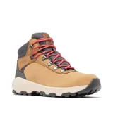 Botas de trekking Columbia Newton Wander Omni-Grip para mujer, en tono tostado con detalles en gris y cordones rojos. Confeccionadas con ante impermeable, incorporan tecnología Omni-Tech y Omni-Max para mayor estabilidad y amortiguación, y suela de caucho de alta tracción.
