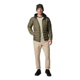 Campera acolchada Columbia Delta Ridge II Down Omni-Heat color verde militar, con capucha, cierre frontal completo y bolsillos laterales con cremallera.
