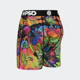 Calzoncillos bóxer estampados con hongos de colores sobre fondo tie-dye. Cuenta con pretina elástica negra con logo de la marca.