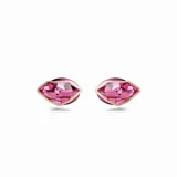 Aros de botón Swarovski color rosa con cristal facetado y cierre en forma de punta con cristales de talla redonda en engaste pavé. Terminación metálica color oro rosa.