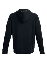 Buzo negro Under Armour de frisa con capucha y logo blanco estampado en el pecho. Cuenta con bolsillo tipo canguro y puños y cintura acanalados.