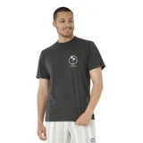 Remera de manga corta color negro con estampado circular pequeño en el pecho que incluye palmeras y el logo de la marca Rip Curl.