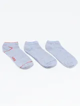 Pack de tres pares de medias tobilleras grises con detalles en color.