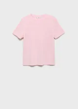Camiseta de manga corta y cuello redondo, de corte recto y tejido de algodón de gramaje medio, en color rosado.