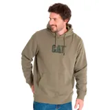 Canguro color verde oliva con capucha ajustable y bolsillo tipo canguro. Logo de Caterpillar estampado en el pecho.