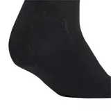 Pack de tres pares de medias cortas Adidas color negro, con diseño de tres tiras blancas en el puño y logo del trébol bordado en blanco.