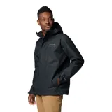 Campera impermeable Columbia Hikebound II de color negro, con capucha ajustable, cierre frontal y bolsillos con cremallera. Incluye el logo de la marca bordado en el pecho.