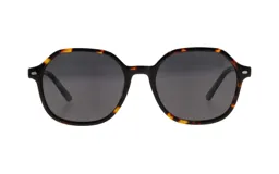 Lentes de sol unisex con montura de acetato color carey y lentes polarizadas grises.