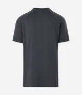 Remera deportiva de manga corta marca Get Over, confeccionada en poliamida con tecnología seamless de tejido texturizado. Presenta cuello redondo y diseño de corte regular con mangas raglán.