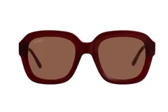 Lentes de sol Lancel modelo 91053, con armazón de acetato en color bordó y cristales marrones con logo de la marca grabado.
