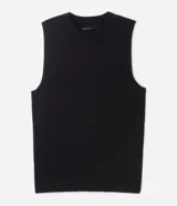 Chaleco negro de punto con cuello redondo y sin mangas.