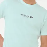 Remera de manga corta Rip Curl Vaporcool Test Tube, color verde menta, de corte clásico y tejido de secado rápido con absorción de humedad. Presenta un pequeño estampado gráfico con el logo de la marca en el centro del pecho.