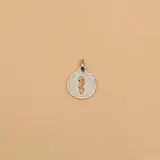 Dije redondo en plata con el símbolo de la medicina en oro 18k.