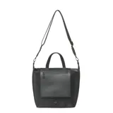 Cartera tipo tote bag de Las Oreiro, color negro, con doble asa de mano y correa larga regulable para colgar del hombro. Tiene un bolsillo externo con cierre y logo de la marca en el frente.