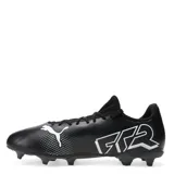 Championes de fútbol Puma modelo Future 7 Play, color rosa neón con detalles en amarillo y logo negro. Diseñados para césped natural o artificial, con suela de tacos estratégicamente ubicados para mayor tracción y agilidad.