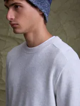 Buzo de cuello redondo confeccionado en tejido fleece, de corte clásico y manga larga, con puños y ruedo acanalados.