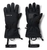 Guantes de invierno impermeables y cortavientos Columbia Arctic Slope Seeker, de color negro, diseñados para nieve y esquí. Cuentan con aislamiento térmico, puños ajustables con correa y cordón elástico, refuerzos en la palma y compatibilidad con pantallas táctiles en el pulgar y el índice.