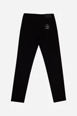 Pantalón jean gris de corte slim, tiro medio y con presillas para cinturón.