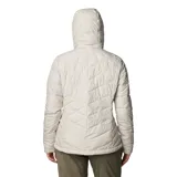 Campera Columbia Heavenly con capucha, diseñada con tecnología termorreflectante Omni-Heat para mayor retención de calor. Presenta un diseño acolchado con cierre frontal, bolsillos laterales con cremallera y puños con orificio para el pulgar.