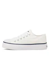 Championes Johnfoos modelo 752 color blanco, con suela plataforma y detalle de línea azul oscuro en la entresuela.