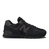 Championes urbanos New Balance modelo 574 ML574EVE, color negro con detalles sutiles en tono oscuro, confeccionados con capellada de malla y superposiciones de gamuza, con el logo "N" característico en los laterales y entresuela con tecnología ENCAP.