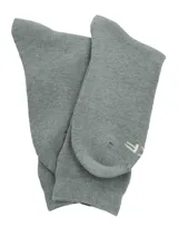 Calcetín de caña media color gris melange, con tejido de punto liso y detalle de etiqueta con logo de la marca en el borde superior.