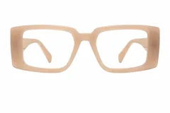 Armazón de receta de acetato en color marrón claro, con diseño de montura rectangular y angular.
