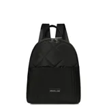 Mochila urbana Las Oreiro, color verde, con diseño acolchado que combina secciones de rombos en la parte superior y líneas verticales en la parte inferior. Cuenta con cierre principal, correas ajustables y logo de la marca en la parte frontal.