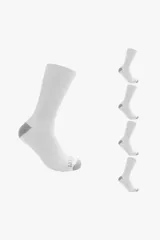 Pack de cinco pares de medias afelpadas de caña alta para caballero, color blanco con talón y puntera en gris.