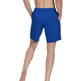 Short de baño azul con cintura elástica y logo Adidas estampado en la pierna.