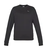 Buzo de cuello redondo Puma Essentials Elevated, color negro, con mangas largas y puños acanalados. Presenta un pequeño parche con el logo de la marca en el pecho.