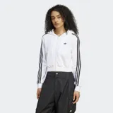 Campera Adidas Adilenium Season 3 con capucha, color blanco con tres rayas negras en las mangas y logo bordado en el pecho.