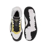 Championes de básquetbol Under Armour modelo Jet 25, con diseño de corte medio en colores blanco, negro y amarillo. Presentan una estructura robusta con refuerzos laterales y suela de goma con patrón de tracción multidireccional.