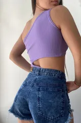 Body negro de morley con un hombro descubierto y abertura en la cintura.