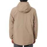 Campera con capucha color beige, con cierre frontal, bolsillos laterales y logo bordado en el pecho. Cuenta con membrana TPU impermeable y costuras selladas.