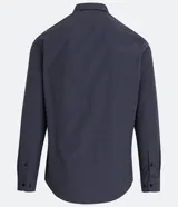 Camisa de vestir para hombre de manga larga, con estampa cuadrillé vichy en tonos oscuros, cuello clásico y cierre frontal de botones.